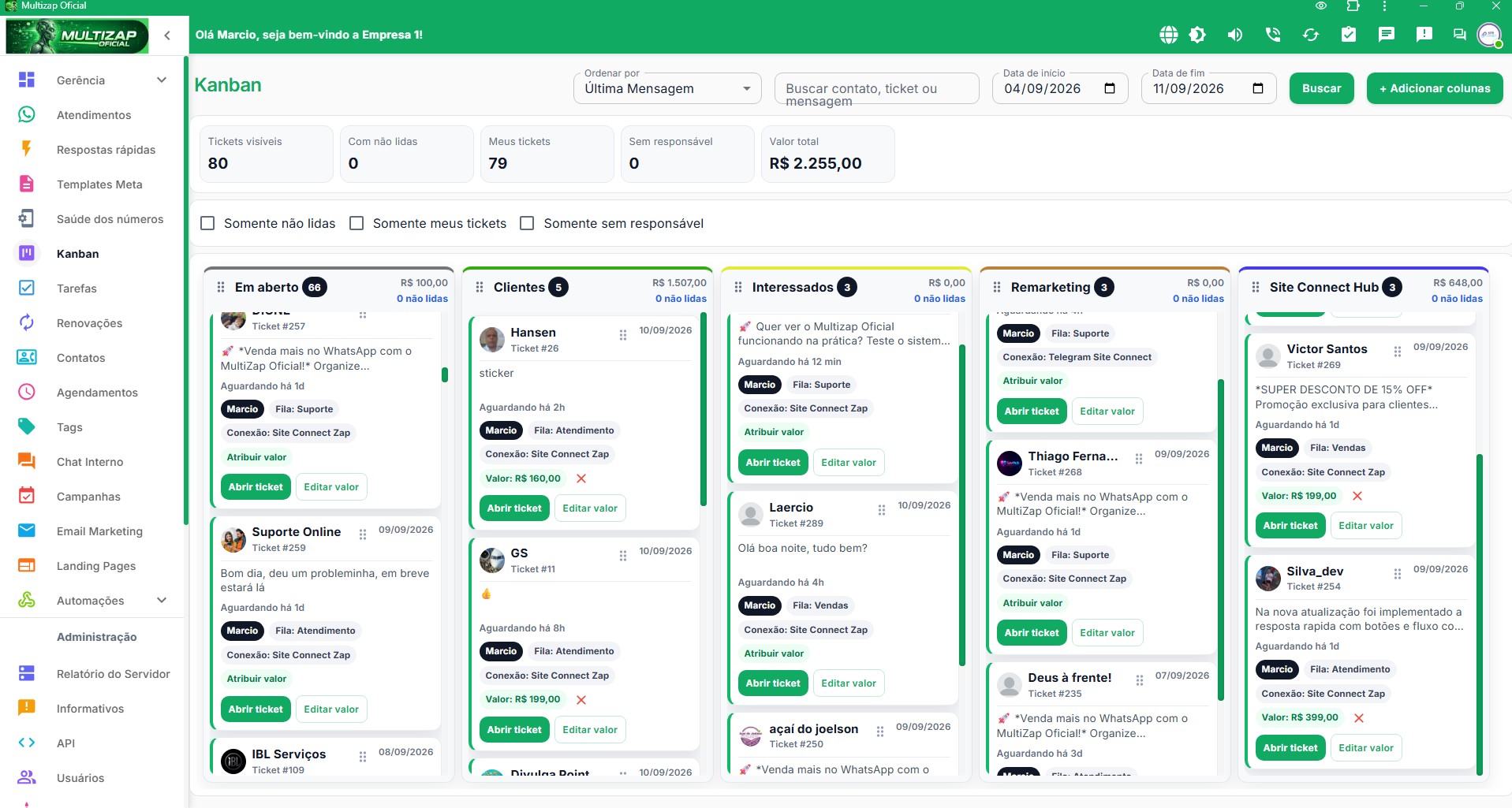 Função Kanban do Multizap Oficial