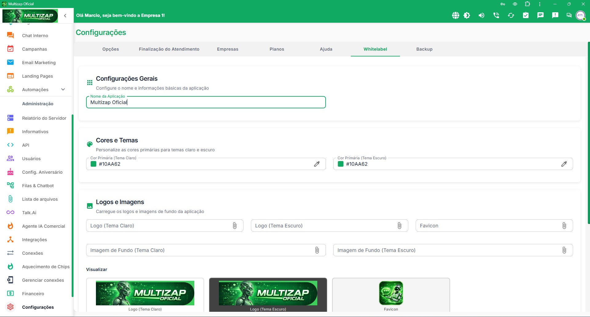 Função Whitelabel do Multizap Oficial