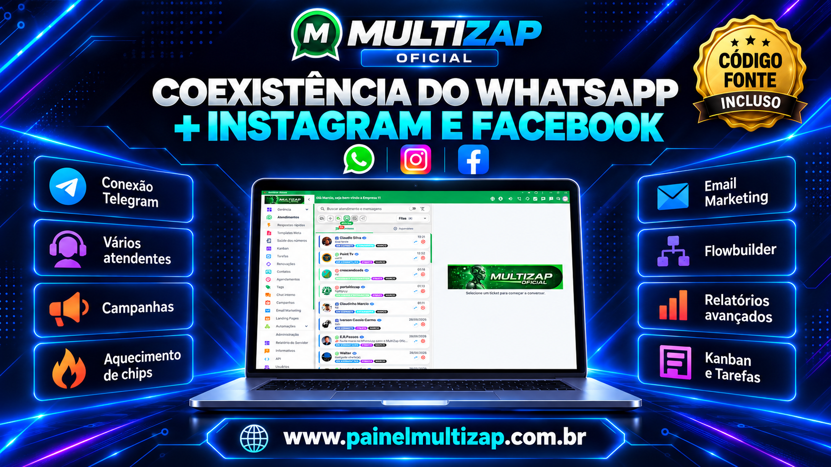 Multizap Oficial: coexistência do WhatsApp, Facebook e Instagram, com código-fonte incluso